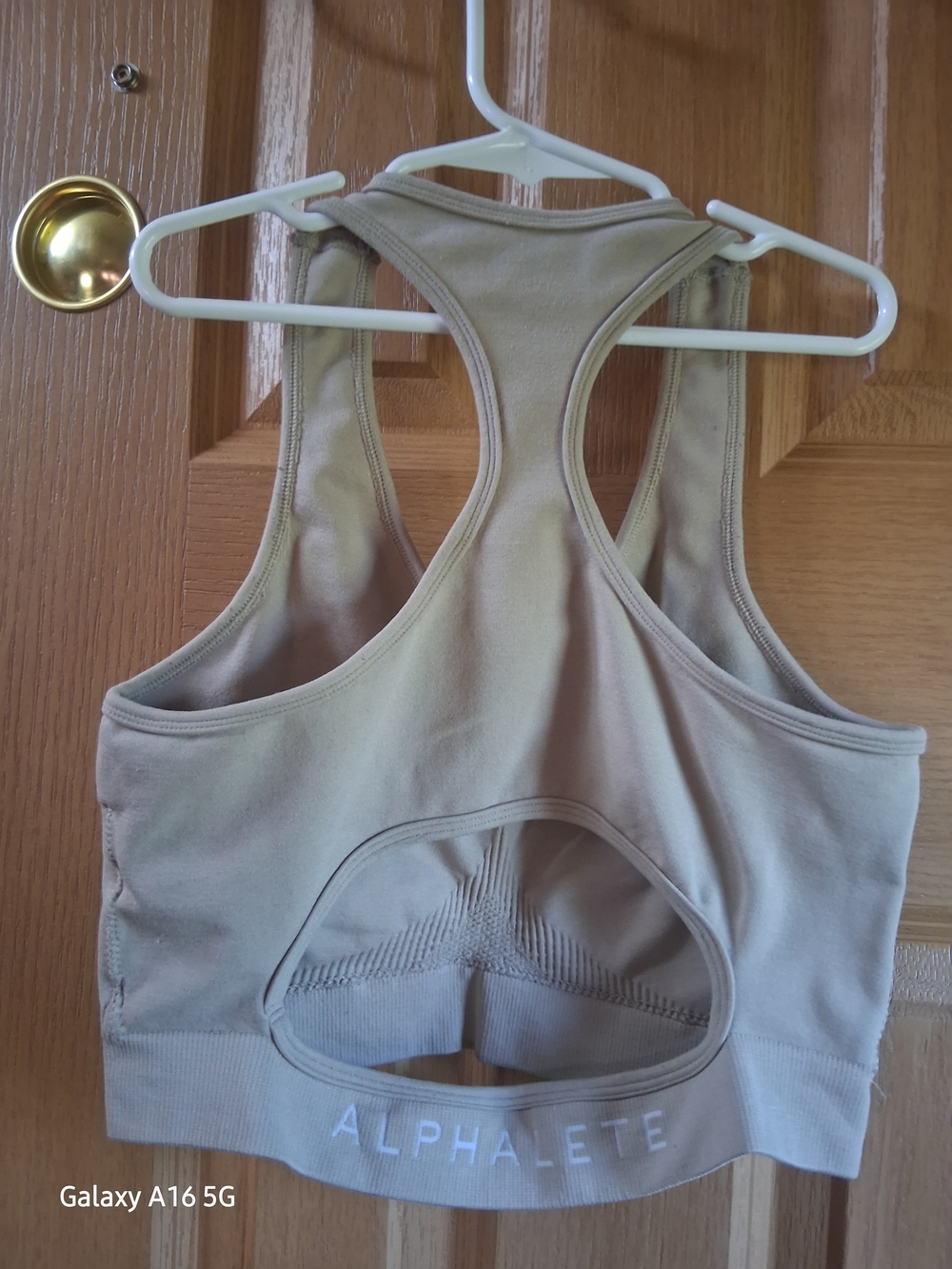 Alphalete Seamless Racerback Sports Bra in Taupe Beige W Cutout